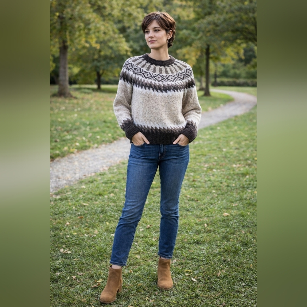 Aqua Nordic Pattern Turtleneck Sweater in Black, Gray, and Cream - Picture 8 of 8